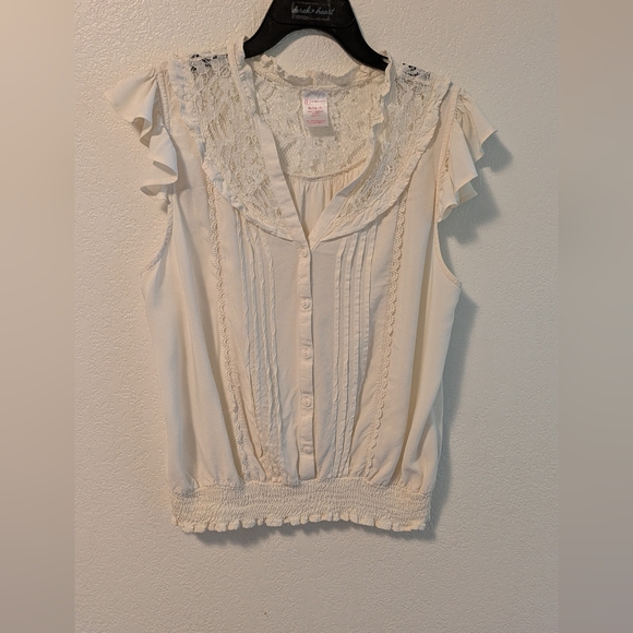No Boundaries Tops - No Boundaries Cream Lace Trim Blouse